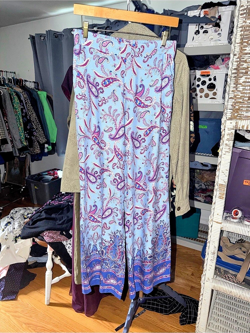 LOFT Paisley Wide Leg Pants in Blue & Pink Size XS